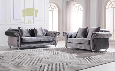 Luxury Dark Grey Velvet Chesterfield Sofa Sets - 1, 2, or 3 Seater with Silver Trim - UK Luxury Furniture